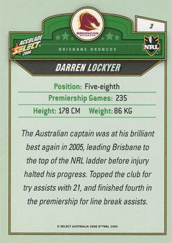 2006 Select Accolade #3 Darren Lockyer Back